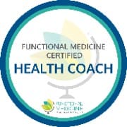 Circular badge with text "Functional Medicine Certified Health Coach" and a small logo reading "Functional Medicine Coaching Academy" at the bottom.