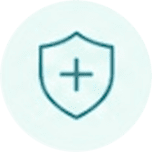 A simple shield outline with a plus sign in the center, symbolizing protection or health.